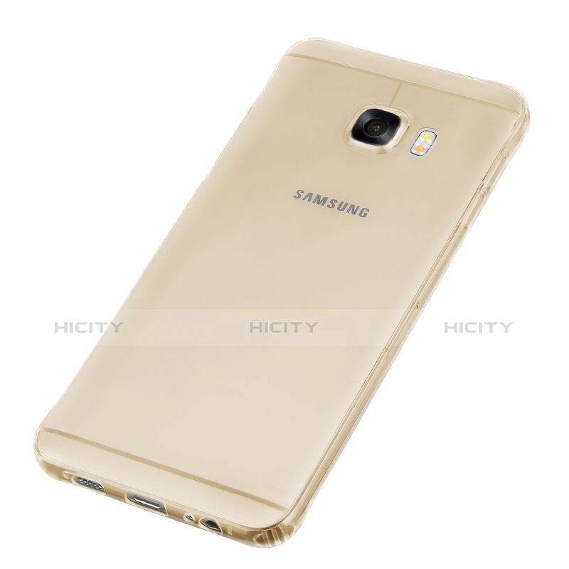 Samsung Galaxy C7 SM-C7000用極薄ソフトケース シリコンケース 耐衝撃 全面保護 クリア透明 サムスン ゴールド