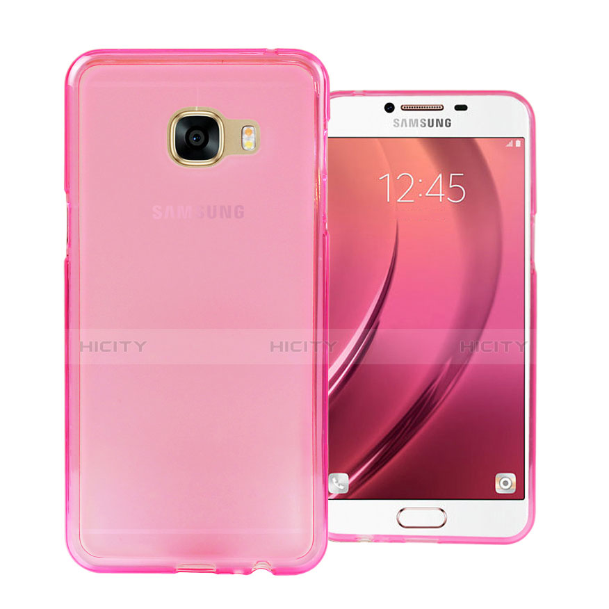 Samsung Galaxy C7 SM-C7000用極薄ソフトケース シリコンケース 耐衝撃 全面保護 クリア透明 サムスン ピンク