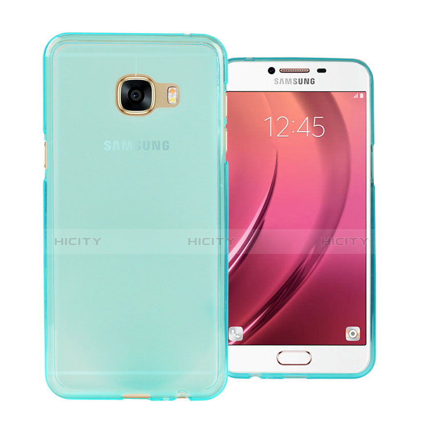 Samsung Galaxy C7 SM-C7000用極薄ソフトケース シリコンケース 耐衝撃 全面保護 クリア透明 サムスン ネイビー