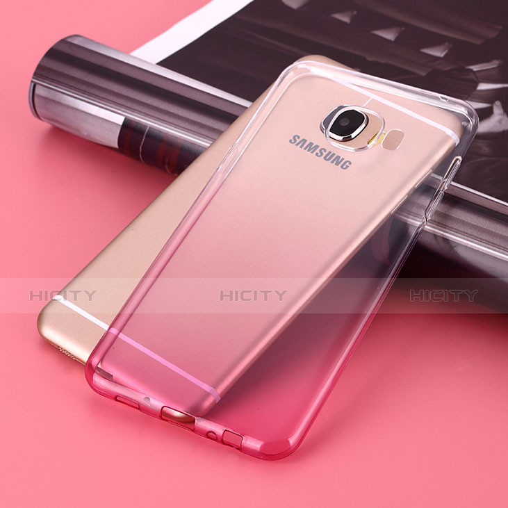 Samsung Galaxy C7 SM-C7000用極薄ソフトケース グラデーション 勾配色 クリア透明 サムスン ピンク