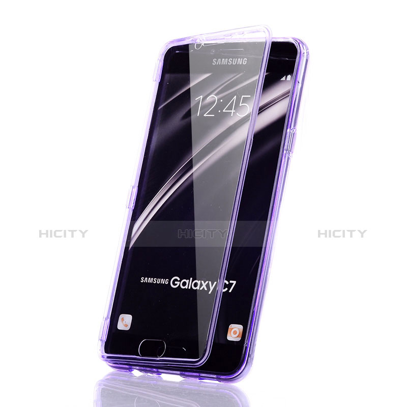Samsung Galaxy C7 SM-C7000用ソフトケース フルカバー クリア透明 サムスン パープル