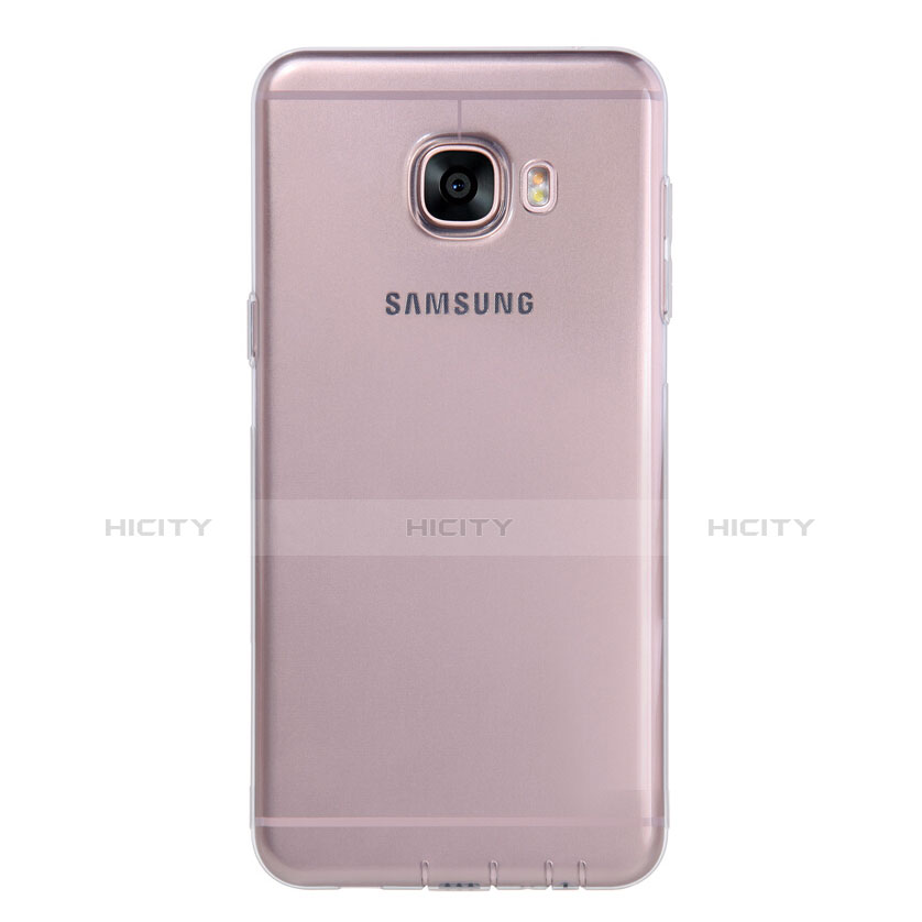 Samsung Galaxy C7 SM-C7000用極薄ソフトケース シリコンケース 耐衝撃 全面保護 クリア透明 T06 サムスン グレー