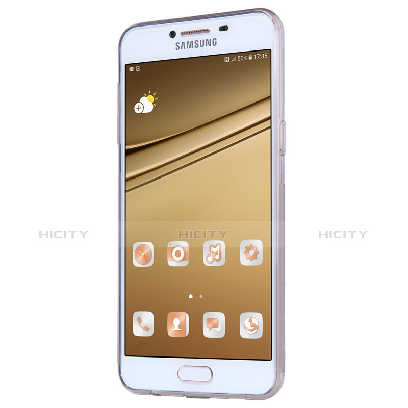 Samsung Galaxy C7 SM-C7000用極薄ソフトケース シリコンケース 耐衝撃 全面保護 クリア透明 T06 サムスン グレー