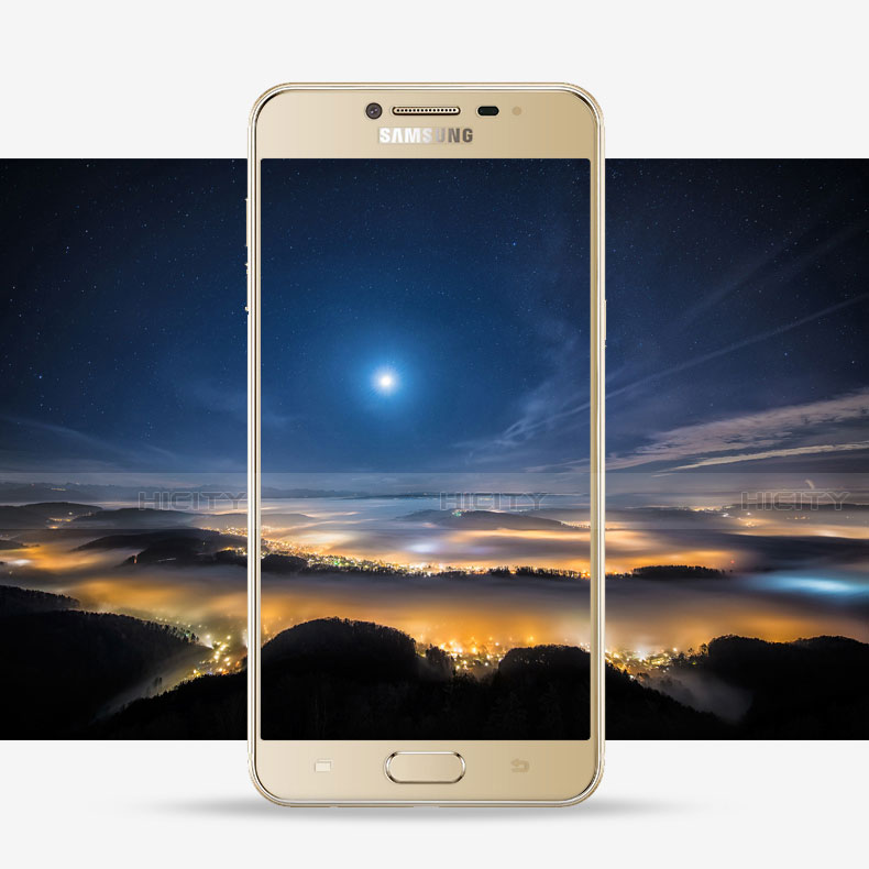 Samsung Galaxy C7 SM-C7000用強化ガラス フル液晶保護フィルム F03 サムスン ゴールド