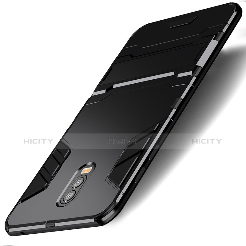 Samsung Galaxy C8 C710F用ハイブリットバンパーケース スタンド プラスチック 兼シリコーン サムスン ブラック