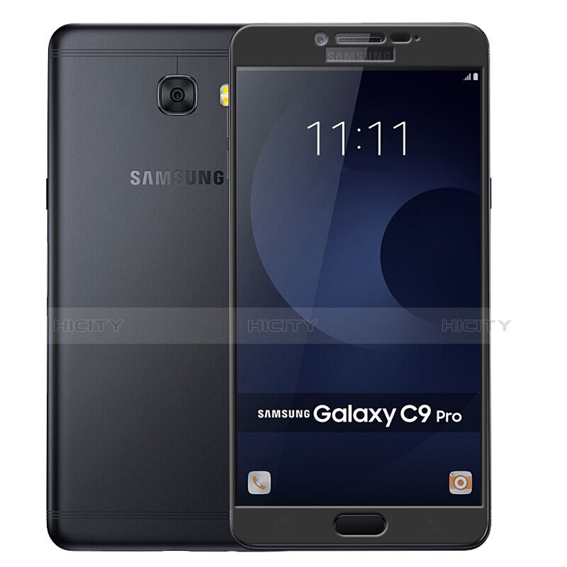 Samsung Galaxy C9 Pro C9000用強化ガラス フル液晶保護フィルム F04 サムスン ブラック