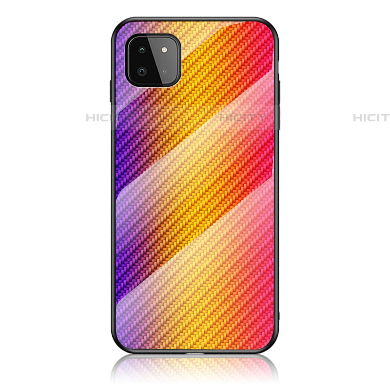 Samsung Galaxy F42 5G用ハイブリットバンパーケース プラスチック 鏡面 虹 グラデーション 勾配色 カバー LS2 サムスン オレンジ