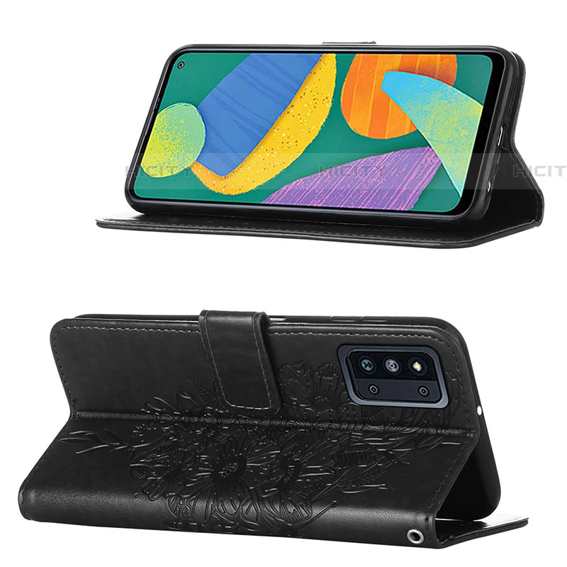 Samsung Galaxy F52 5G用手帳型 レザーケース スタンド バタフライ 蝶 カバー Y01B サムスン 
