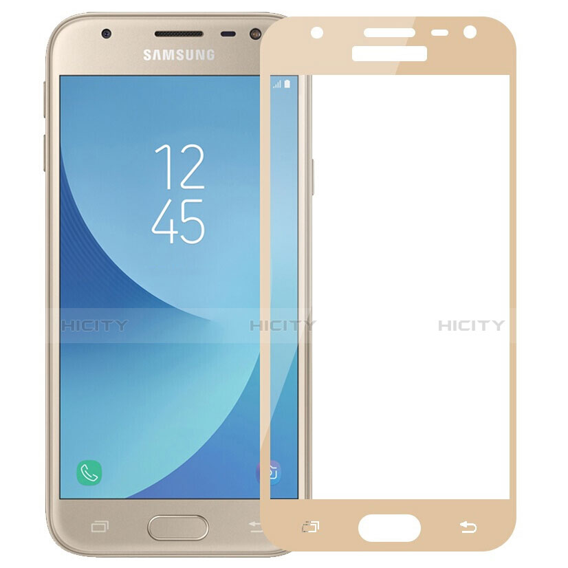 Samsung Galaxy J3 (2017) J330F DS用強化ガラス フル液晶保護フィルム サムスン ゴールド