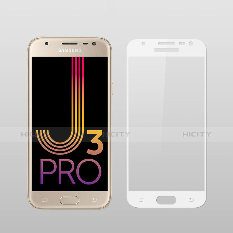 Samsung Galaxy J3 Pro (2017)用強化ガラス フル液晶保護フィルム サムスン ホワイト