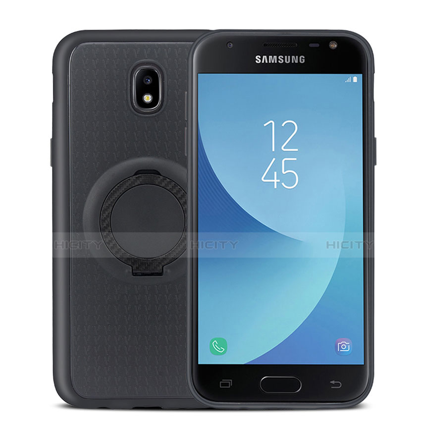 Samsung Galaxy J5 Pro (2017) J530Y用極薄ソフトケース シリコンケース 耐衝撃 全面保護 アンド指輪 マグネット式 サムスン ブラック