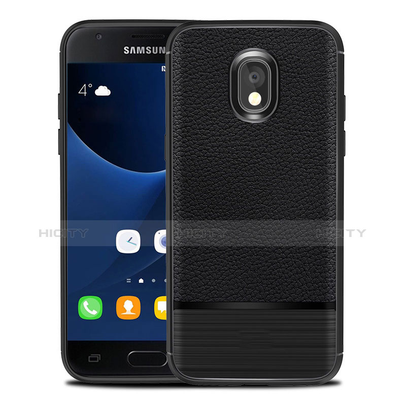 Samsung Galaxy J5 Pro (2017) J530Y用シリコンケース ソフトタッチラバー レザー柄 サムスン ブラック