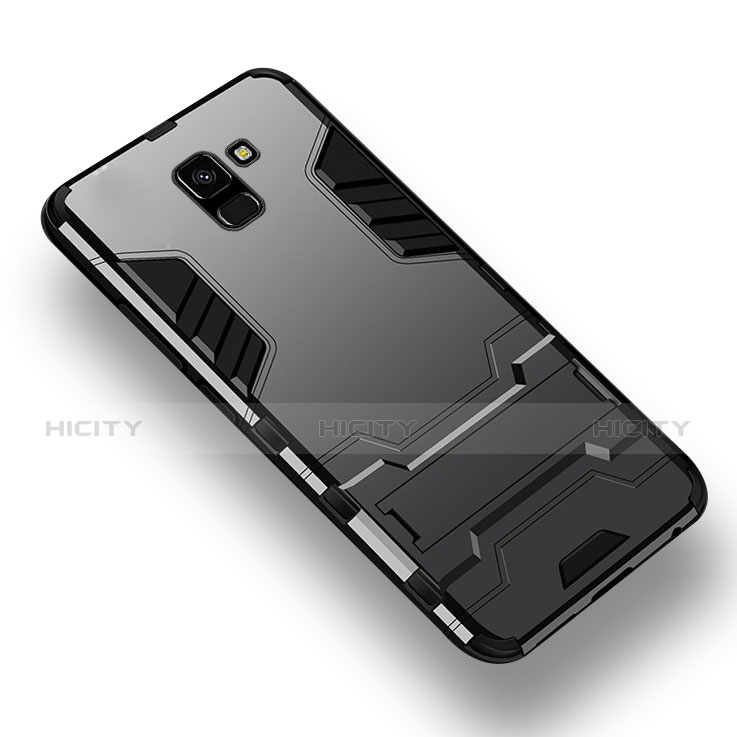 Samsung Galaxy J6 (2018) J600F用ハイブリットバンパーケース スタンド プラスチック 兼シリコーン W01 サムスン ブラック