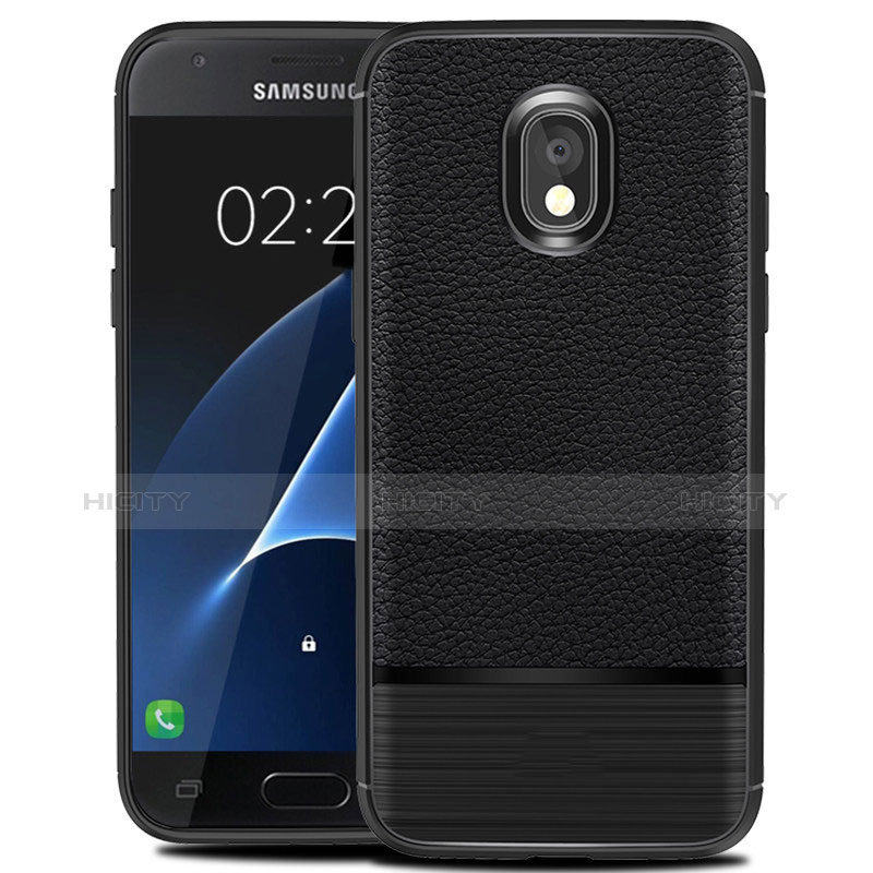 Samsung Galaxy J7 (2018) J737用シリコンケース ソフトタッチラバー レザー柄 Q01 サムスン ブラック