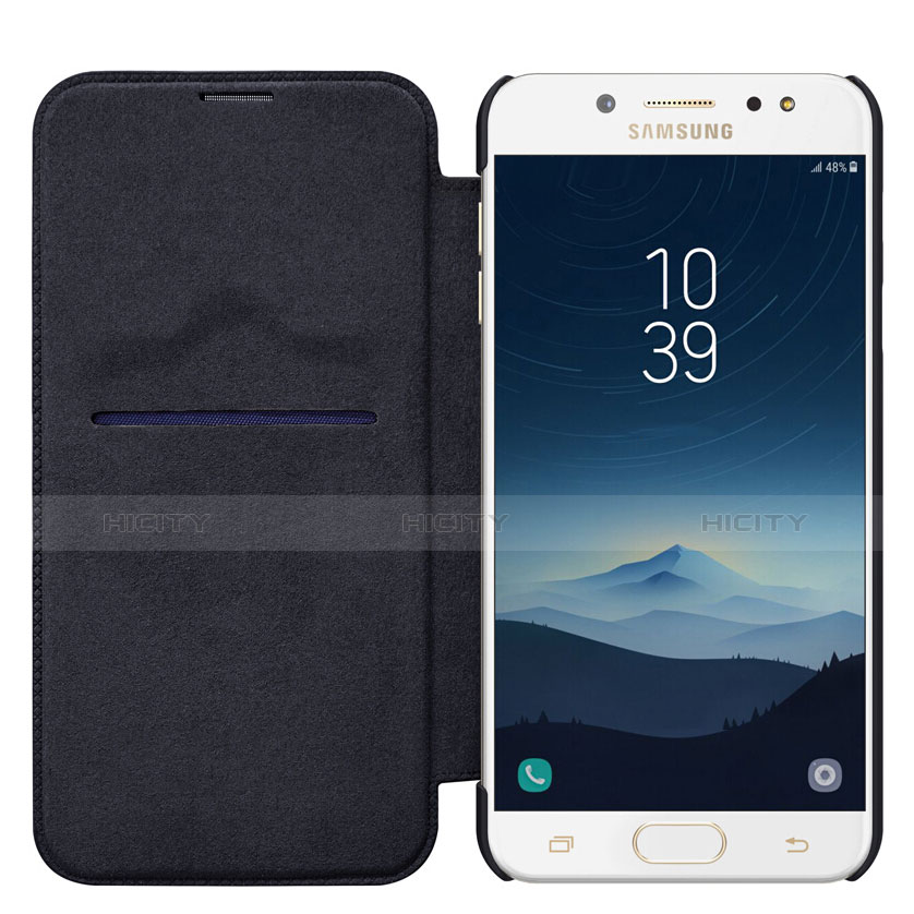Samsung Galaxy J7 Plus用手帳型 レザーケース スタンド サムスン ブラック
