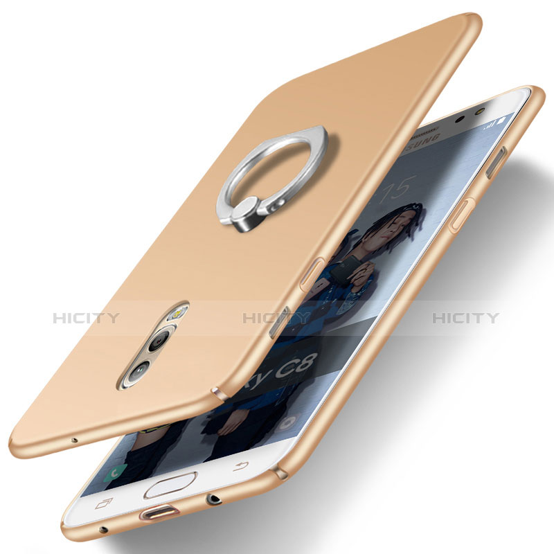 Samsung Galaxy J7 Plus用ハードケース プラスチック 質感もマット アンド指輪 サムスン ゴールド