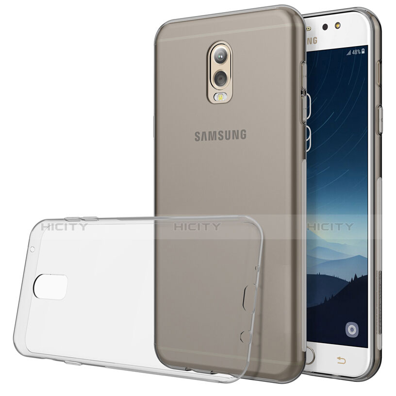 Samsung Galaxy J7 Plus用極薄ソフトケース シリコンケース 耐衝撃 全面保護 クリア透明 T03 サムスン グレー
