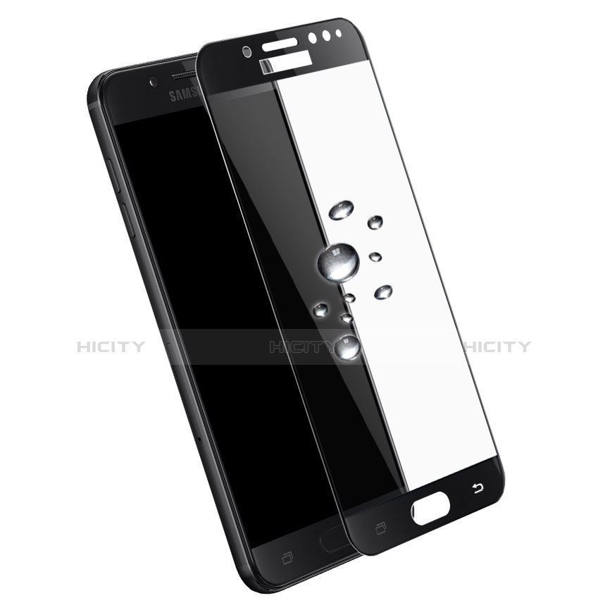 Samsung Galaxy J7 Plus用強化ガラス フル液晶保護フィルム F02 サムスン ブラック