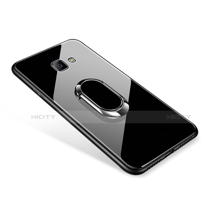 Samsung Galaxy J7 Prime用ハイブリットバンパーケース プラスチック 鏡面 カバー アンド指輪 サムスン ブラック