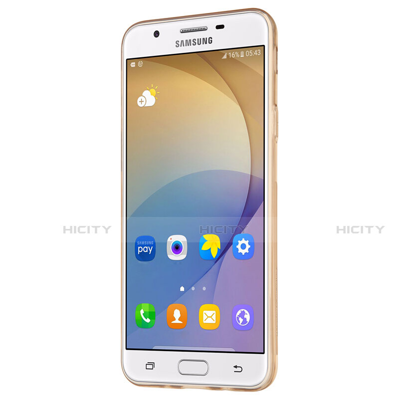 Samsung Galaxy J7 Prime用極薄ソフトケース シリコンケース 耐衝撃 全面保護 クリア透明 T02 サムスン ゴールド