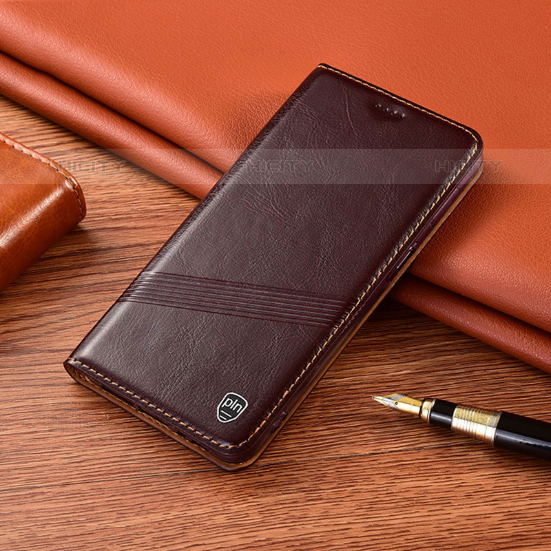 Samsung Galaxy M01用手帳型 レザーケース スタンド カバー H09P サムスン ブラウン