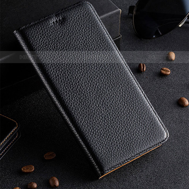 Samsung Galaxy M01用手帳型 レザーケース スタンド カバー H02P サムスン ブラック