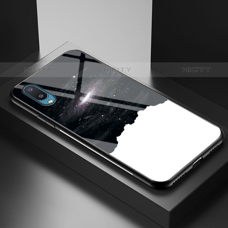 Samsung Galaxy M02用ハイブリットバンパーケース プラスチック パターン 鏡面 カバー LS1 サムスン ブラック