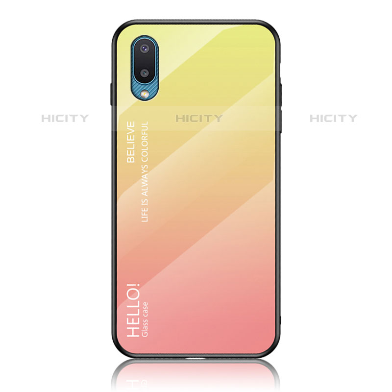 Samsung Galaxy M02用ハイブリットバンパーケース プラスチック 鏡面 虹 グラデーション 勾配色 カバー LS1 サムスン 