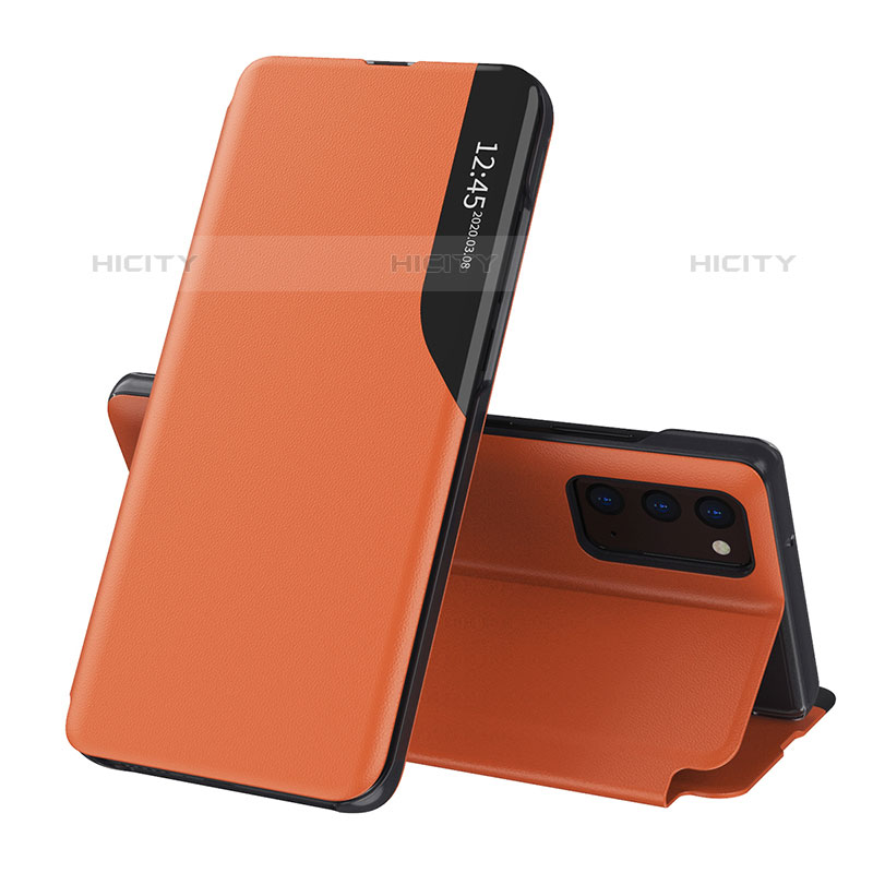 Samsung Galaxy M02s用手帳型 レザーケース スタンド カバー QH1 サムスン オレンジ