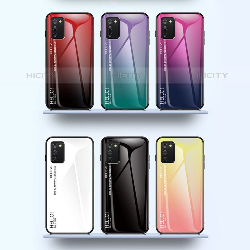 Samsung Galaxy M02s用ハイブリットバンパーケース プラスチック 鏡面 虹 グラデーション 勾配色 カバー LS1 サムスン 