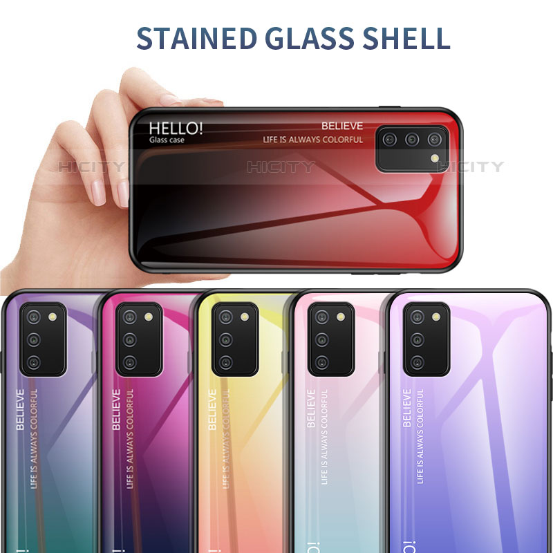 Samsung Galaxy M02s用ハイブリットバンパーケース プラスチック 鏡面 虹 グラデーション 勾配色 カバー LS1 サムスン 
