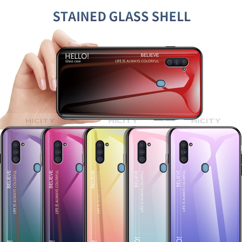Samsung Galaxy M11用ハイブリットバンパーケース プラスチック 鏡面 虹 グラデーション 勾配色 カバー LS1 サムスン 