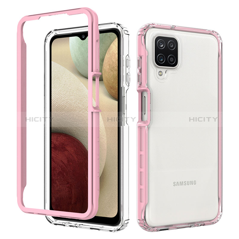 Samsung Galaxy M12用360度 フルカバー ハイブリットバンパーケース クリア透明 プラスチック カバー JX1 サムスン ピンク