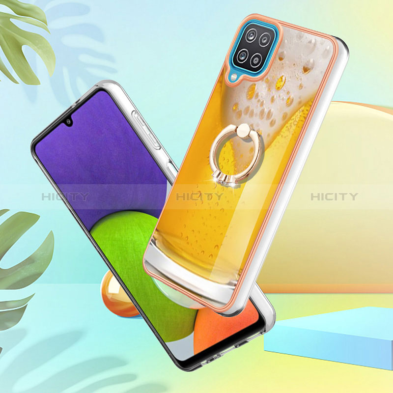 Samsung Galaxy M12用シリコンケース ソフトタッチラバー バタフライ パターン カバー アンド指輪 YB2 サムスン 