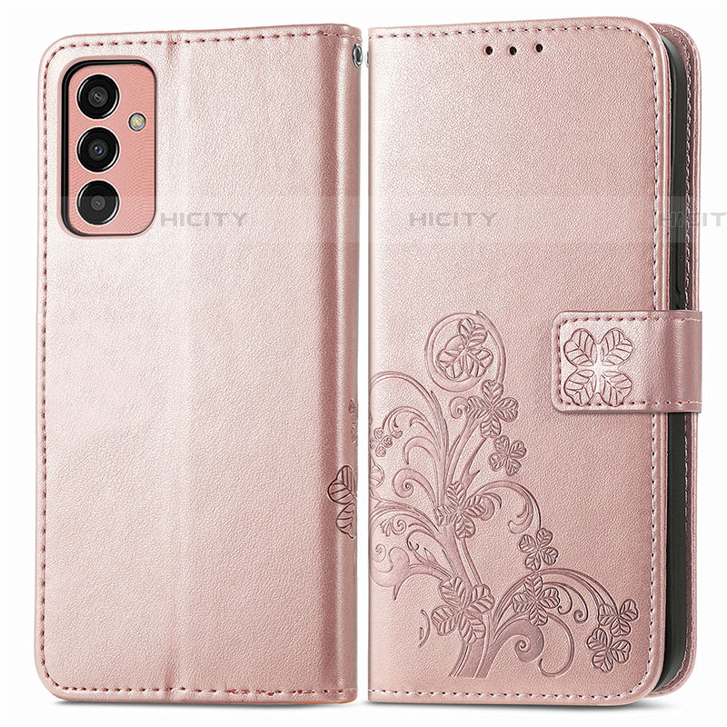Samsung Galaxy M13 4G用手帳型 レザーケース スタンド 花 カバー サムスン ピンク