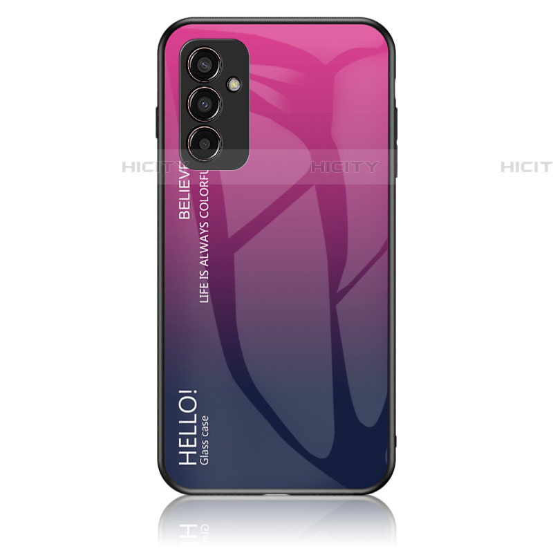 Samsung Galaxy M13 4G用ハイブリットバンパーケース プラスチック 鏡面 虹 グラデーション 勾配色 カバー LS1 サムスン ローズレッド