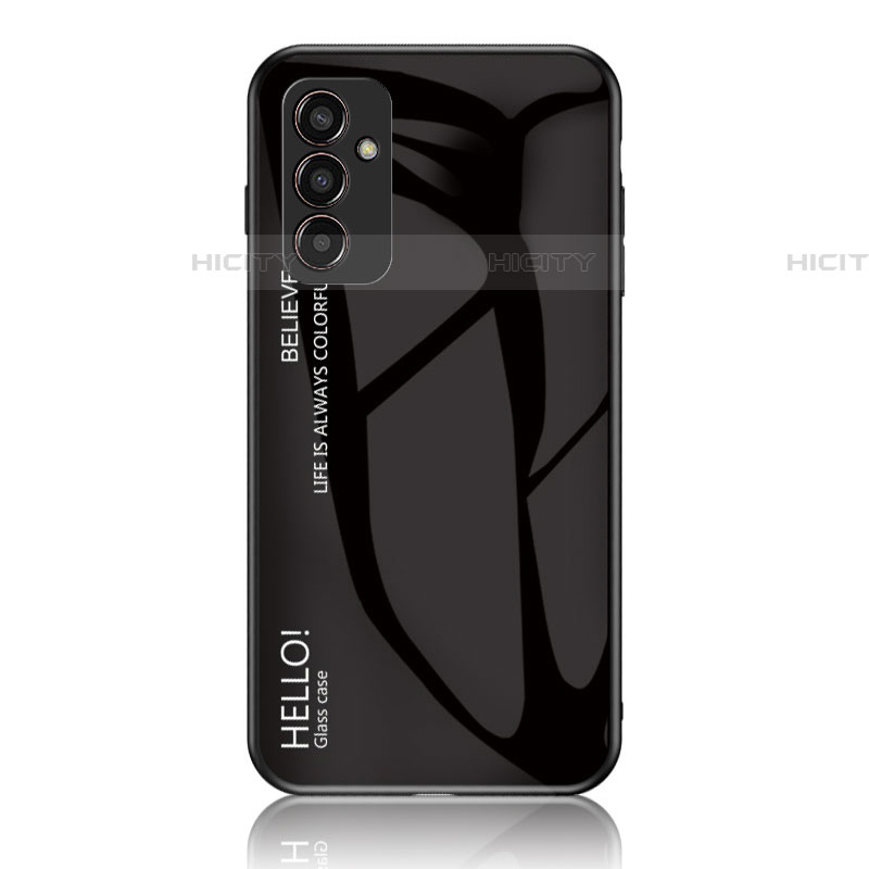 Samsung Galaxy M13 4G用ハイブリットバンパーケース プラスチック 鏡面 虹 グラデーション 勾配色 カバー LS1 サムスン ブラック