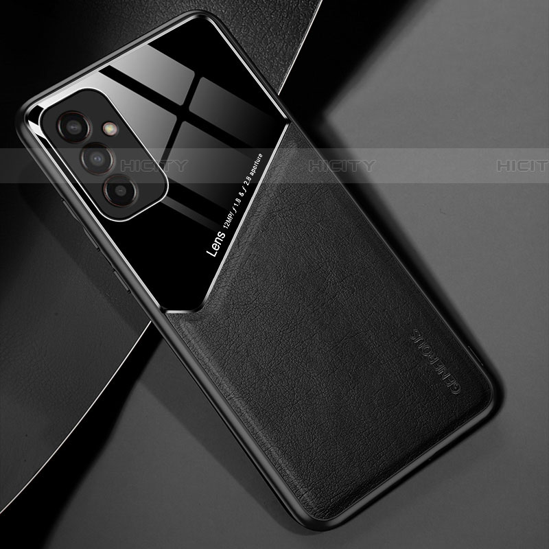 Samsung Galaxy M13 4G用シリコンケース ソフトタッチラバー レザー柄 アンドマグネット式 サムスン ブラック