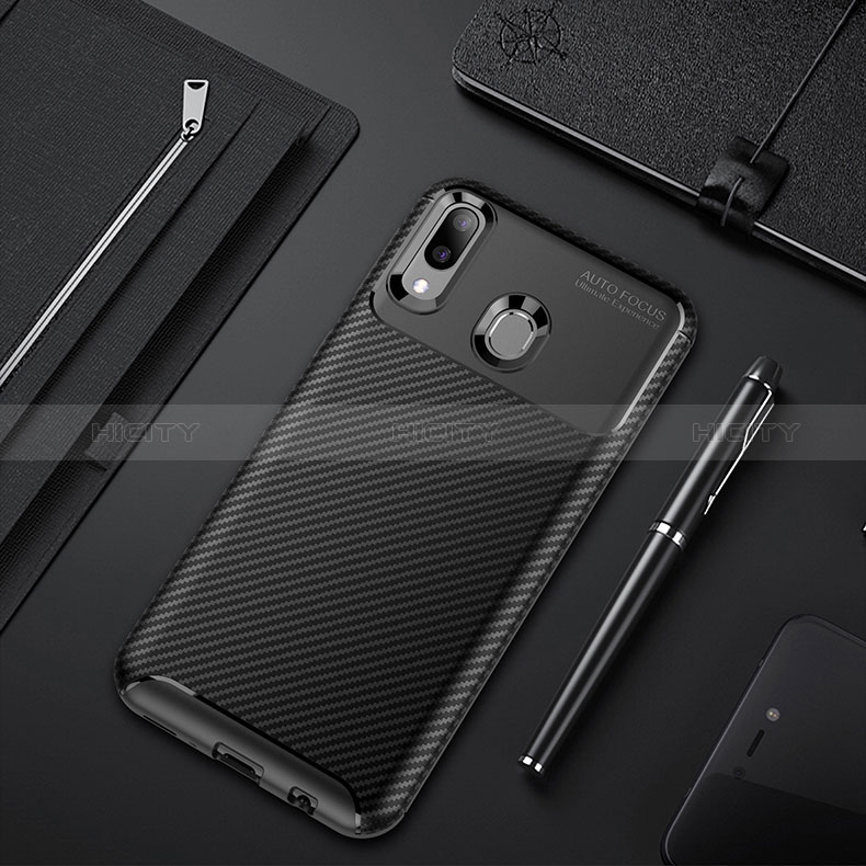 Samsung Galaxy M20用シリコンケース ソフトタッチラバー ツイル カバー S01 サムスン ブラック
