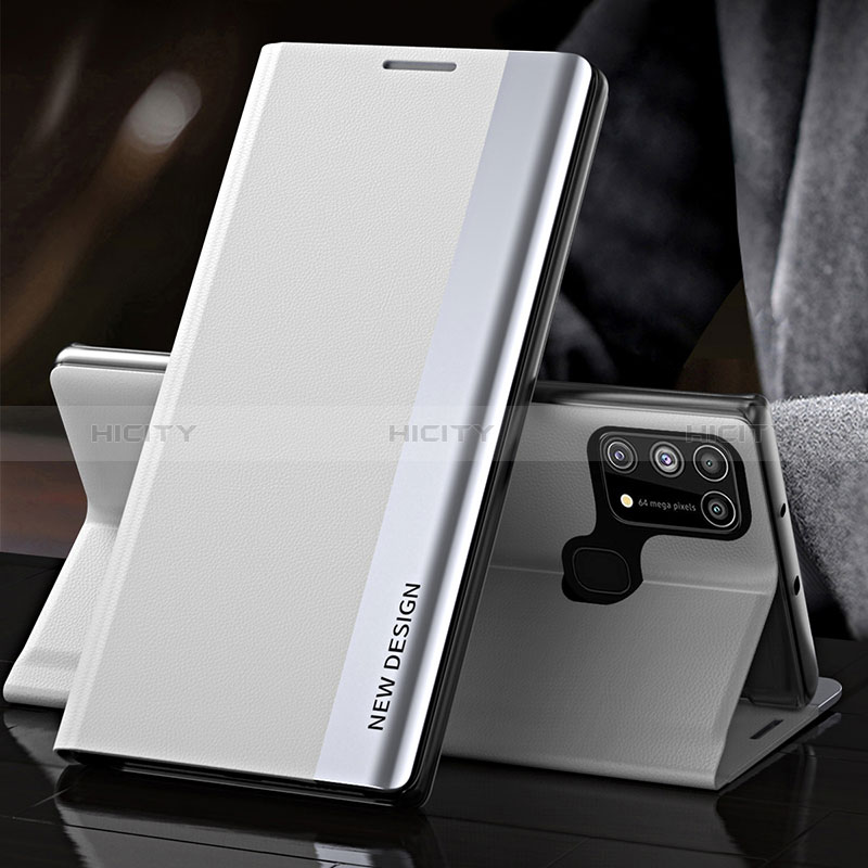 Samsung Galaxy M21s用手帳型 レザーケース スタンド カバー QH3 サムスン ホワイト