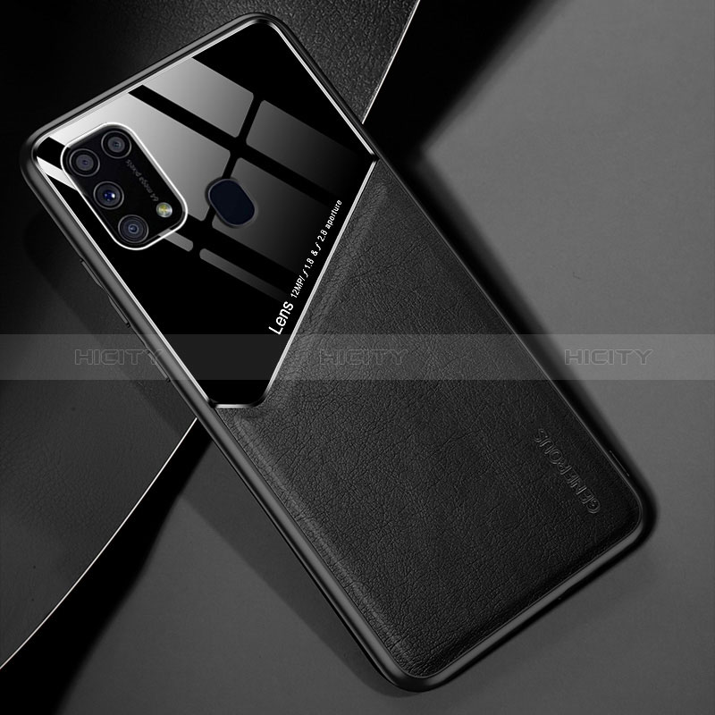 Samsung Galaxy M21s用シリコンケース ソフトタッチラバー レザー柄 アンドマグネット式 サムスン ブラック