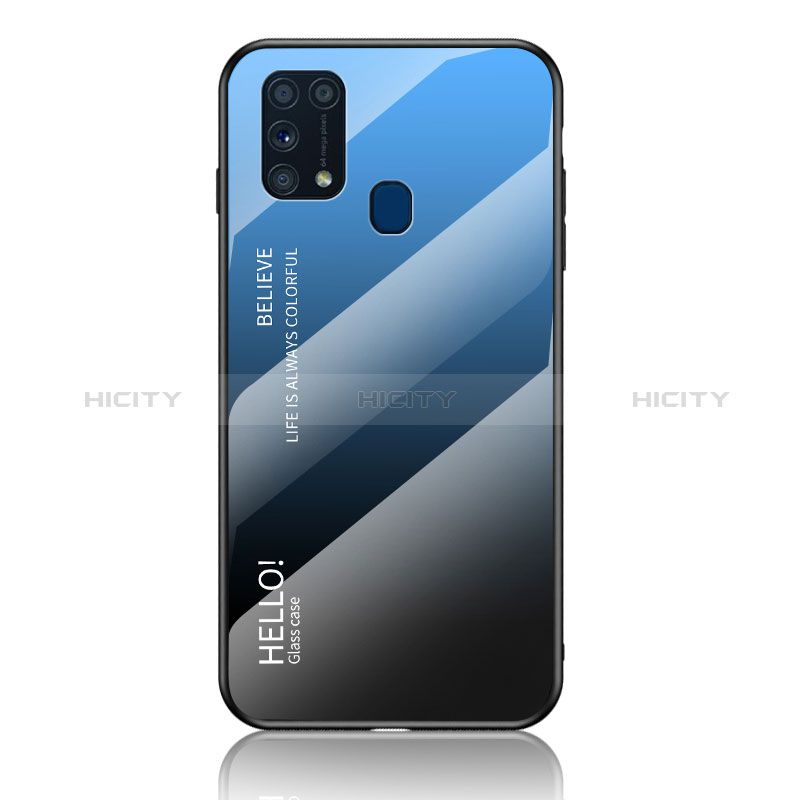 Samsung Galaxy M21s用ハイブリットバンパーケース プラスチック 鏡面 虹 グラデーション 勾配色 カバー LS1 サムスン 