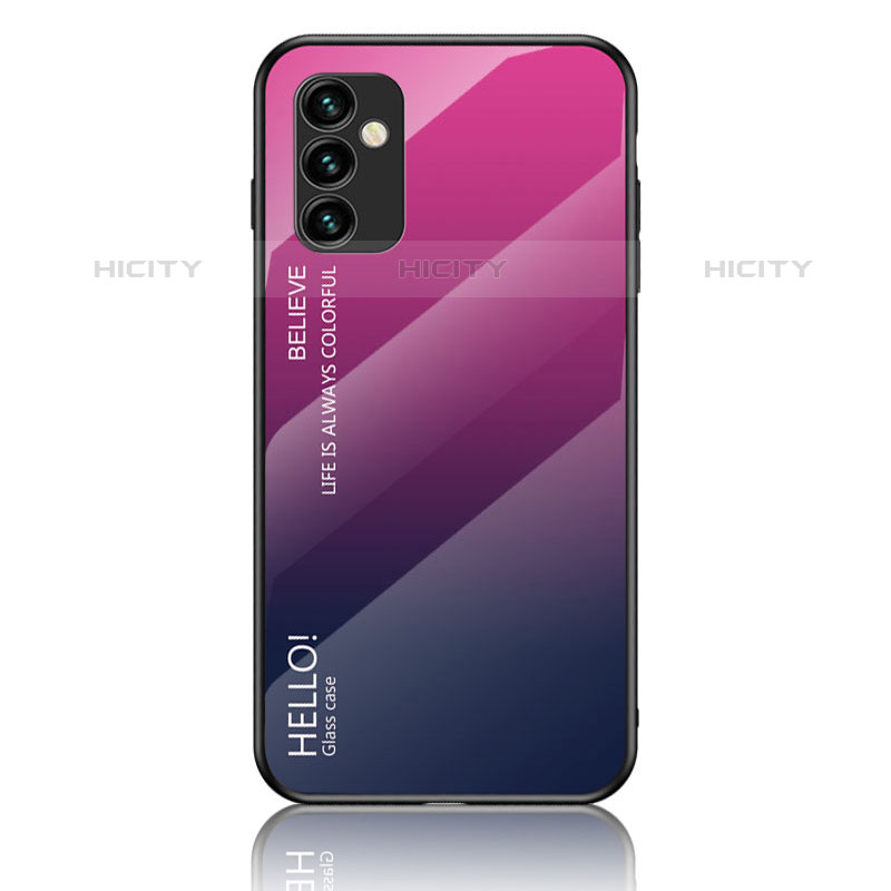Samsung Galaxy M23 5G用ハイブリットバンパーケース プラスチック 鏡面 虹 グラデーション 勾配色 カバー LS1 サムスン ローズレッド