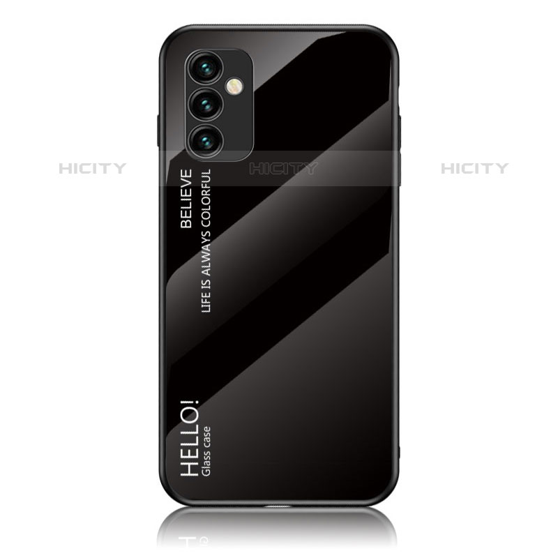 Samsung Galaxy M23 5G用ハイブリットバンパーケース プラスチック 鏡面 虹 グラデーション 勾配色 カバー LS1 サムスン ブラック
