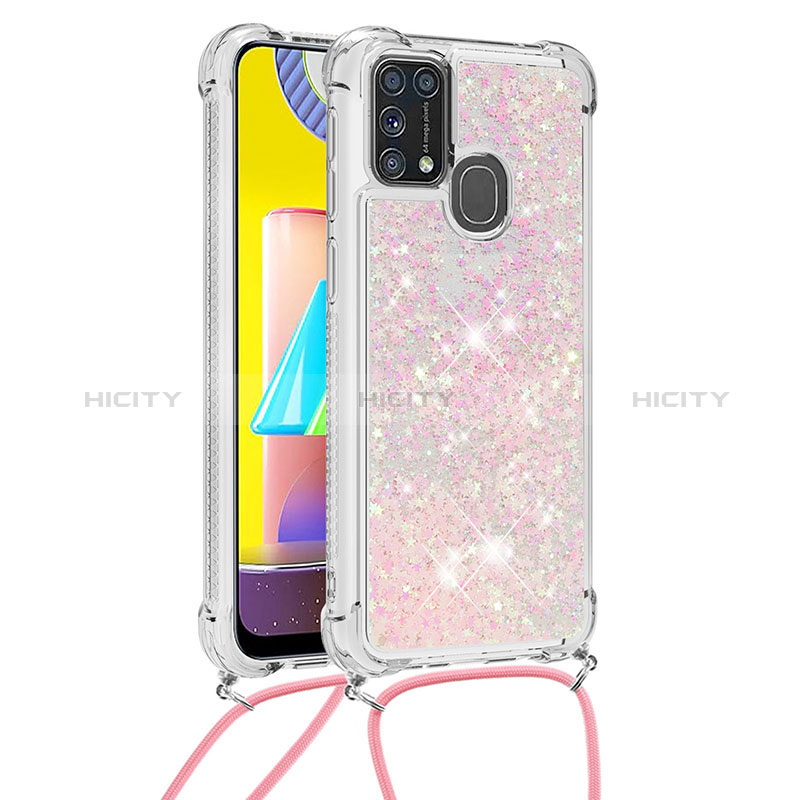Samsung Galaxy M31用シリコンケース ソフトタッチラバー ブリンブリン カバー 携帯ストラップ S03 サムスン ピンク