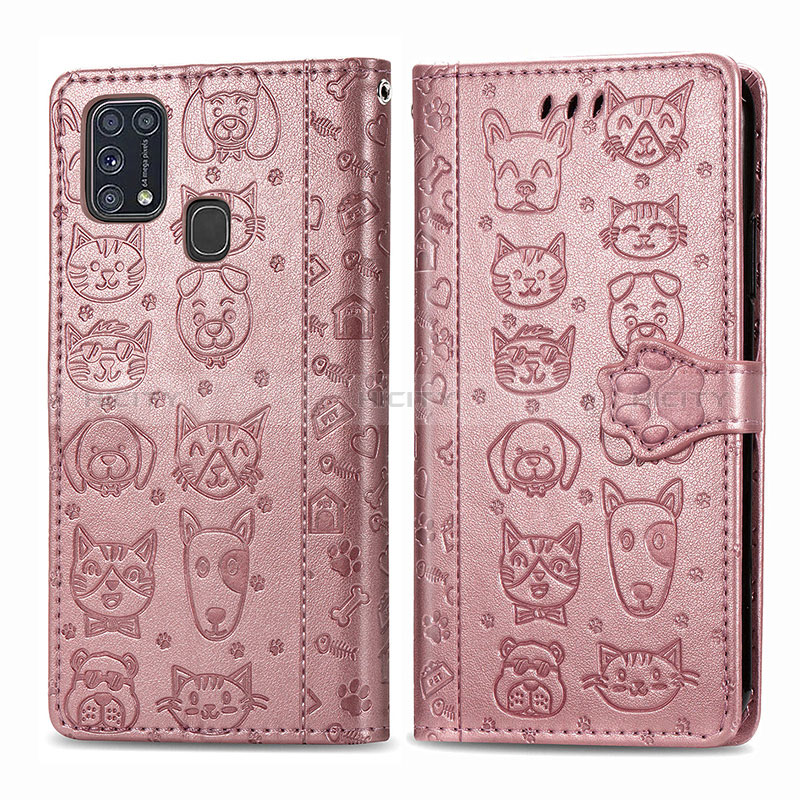 Samsung Galaxy M31用手帳型 レザーケース スタンド パターン カバー S03D サムスン ピンク