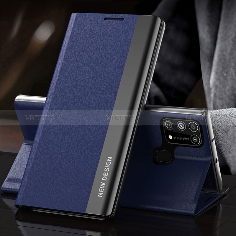 Samsung Galaxy M31用手帳型 レザーケース スタンド カバー QH3 サムスン ネイビー