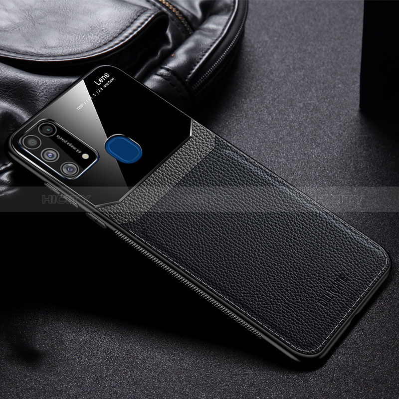 Samsung Galaxy M31用シリコンケース ソフトタッチラバー レザー柄 カバー FL1 サムスン ブラック