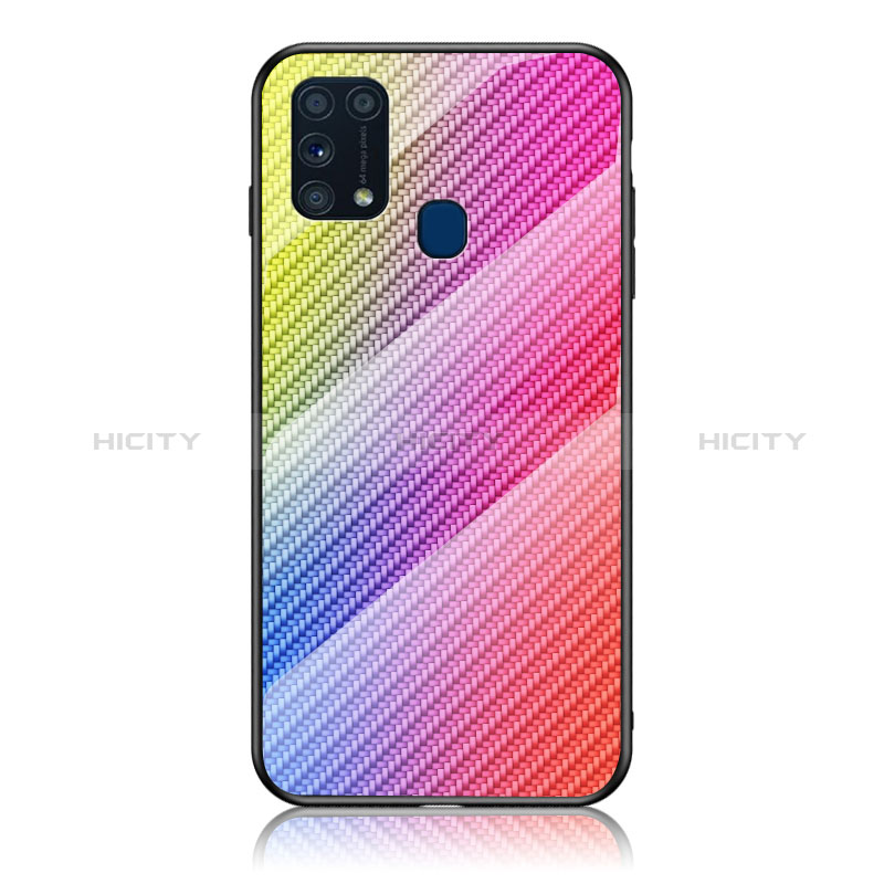 Samsung Galaxy M31用ハイブリットバンパーケース プラスチック 鏡面 虹 グラデーション 勾配色 カバー LS2 サムスン 