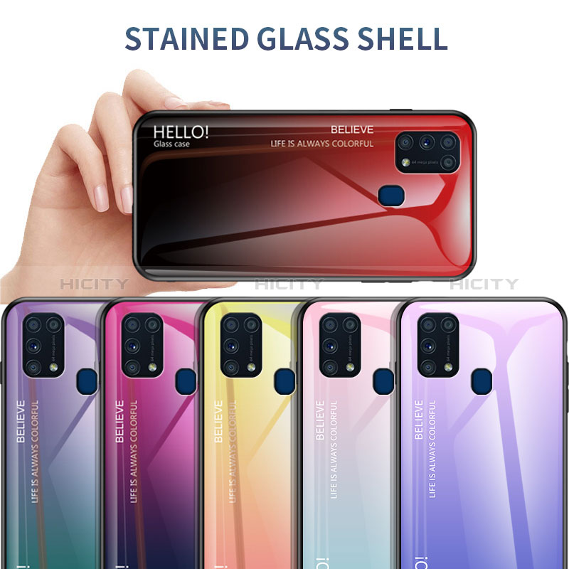 Samsung Galaxy M31用ハイブリットバンパーケース プラスチック 鏡面 虹 グラデーション 勾配色 カバー LS1 サムスン 